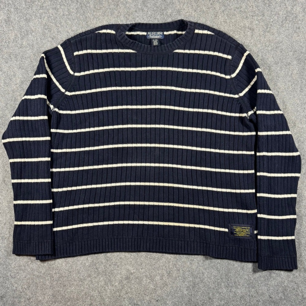 Vintage Polo Jeans Co Ralph Lauren Sweater Mens XL Navy Blue Striped Ribbed Knit